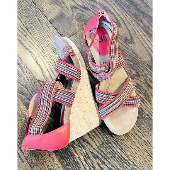 Sofft Multicolor Elastic Crisscross Cork Wedge Sandals Zipper Boho Chic Size 8.5 - Picture 1 of 10